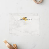 Elegant Goud Splash Modern Monogram Wit Marmer Notitiekaartje (Voorkant / Achterkant in situ)