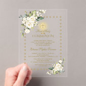 Elegant goud sprankelt witte bloem Heilige Communi Acryl Uitnodigingen (Insitu (Draagbaar))