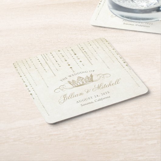 Elegant Goud Sprookje Kroon Bruiloft Kartonnen Onderzetters (Schuin)