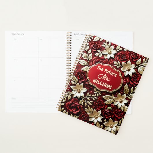 Elegant goud staal koper metallic rood bloemen planner (Display)
