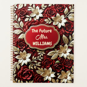 Elegant goud staal koper metallic rood bloemen planner