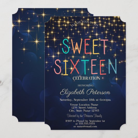 Elegant Goud Sterren Marine Blauw Kleurrijk Zoet 1 Kaart (Voorkant / Achterkant)