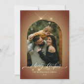 Elegant Goud Stof 3-foto Vrolijk Kerstfeest Feestdagenkaart (Voorkant)