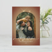 Elegant Goud Stof 3-foto Vrolijk Kerstfeest Feestdagenkaart (Staand voorkant)