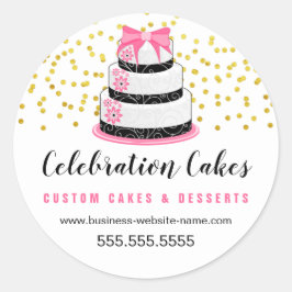 Elegant goud strooit roze taart ronde sticker