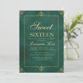 Elegant goud Sweet Sixteen 16 Green Birthday Kaart (Staand voorkant)