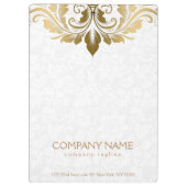 Elegant goud swirly kant op pluche witte damast klembord (Achterkant)