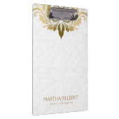 Elegant goud swirly kant op pluche witte damast klembord (Rechts)