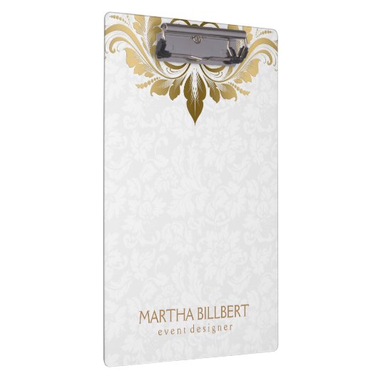 Elegant goud swirly kant op pluche witte damast klembord (Rechts)