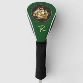 Elegant Goud Tall Masted Schip met Monogram Golfheadcover