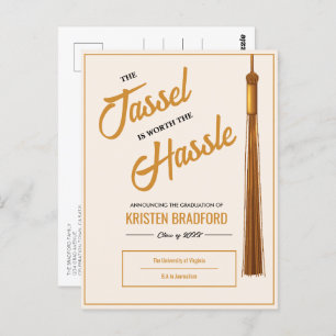 Elegant Goud Tassel Beige Afstuderen Aankondiging Briefkaart