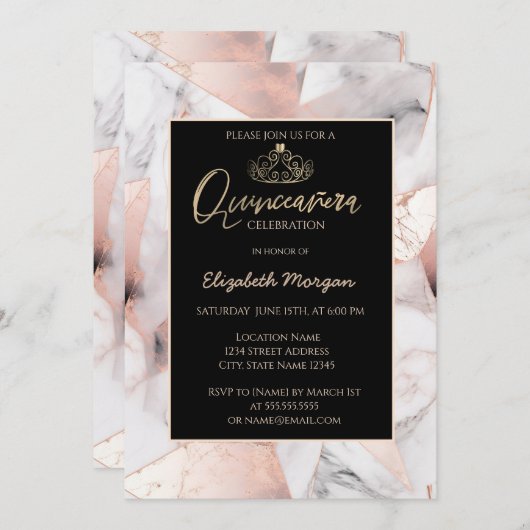 Elegant Goud Tiara, Roos Goud Geometrisch Marmer Kaart (Voorkant / Achterkant)