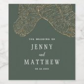 Elegant Goud Tropische bladeren Bruiloft Wijn Etiket (Enkel label)