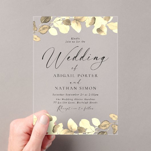 Elegant goud verlaat alle seizoenen bruiloft acryl uitnodigingen (Insitu (Draagbaar))