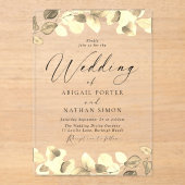 Elegant goud verlaat alle seizoenen bruiloft acryl uitnodigingen (Voorkant)