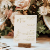 Elegant Goud Verlof met Script Wedding Menu Kaart