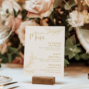 Elegant Goud Verlof met Script Wedding Menu Kaart