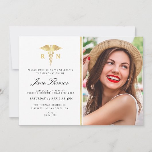 Elegant goud Verpleegschool afstudeerfeest Kaart (Voorkant)
