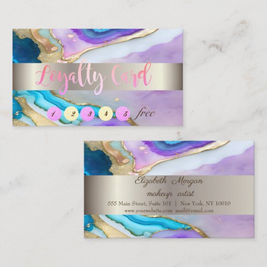 Elegant Goud Violet Blauw Marmeren Steen Klantenkaartje (Voorkant / Achterkant)