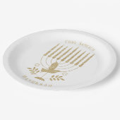 Elegant Goud Vliegende Duif Menorah Chanoeka Papieren Bordje (Gekanteld)