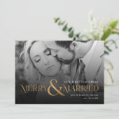 Elegant Goud Vrolijk en Getrouwd Foto Vakantie Kaa Kaart (Staand voorkant)