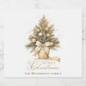 Elegant Goud Vrolijk Kerstboom Custom Name Sparkling Wijnetiket (Enkel label)