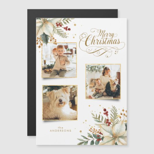 Elegant Goud Vrolijk Kerstfeest Botanisch 3-Foto (Voorkant / Achterkant)