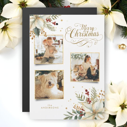 Elegant Goud Vrolijk Kerstfeest Botanisch 3-Foto