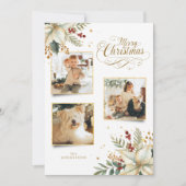 Elegant Goud Vrolijk Kerstfeest Botanisch 3-Foto Feestdagenkaart (Voorkant)