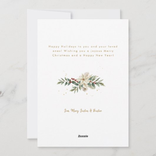 Elegant Goud Vrolijk Kerstfeest Botanisch 3-Foto Feestdagenkaart (Achterkant)