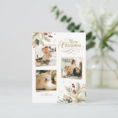 Elegant Goud Vrolijk Kerstfeest Botanisch 3-Foto Feestdagenkaart (Staand voorkant)