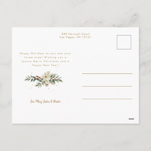 Elegant Goud Vrolijk Kerstfeest Botanisch 3-Foto Feestdagenkaart (Achterkant)