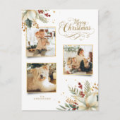 Elegant Goud Vrolijk Kerstfeest Botanisch 3-Foto Feestdagenkaart (Voorkant)
