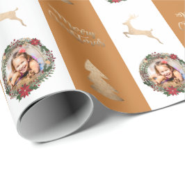 Elegant Goud Vrolijk Kerstfeest Custom Photo Wrapp Cadeaupapier