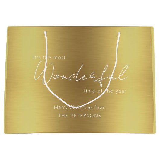 Elegant Goud Vrolijk Kerstfeest met Naam Groot Cadeauzakje (Voorkant)