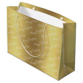 Elegant Goud Vrolijk Kerstfeest met Naam Groot Cadeauzakje (Achterkant Gekanteld)
