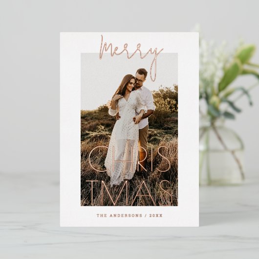 Elegant goud vrolijk kerstfeest | Minimalistische  Folie Feestdagenkaart (Staand Voorkant)