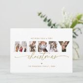 Elegant Goud Vrolijk Kerstmis Fotocollage Feestdagenkaart (Staand voorkant)