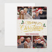 Elegant Goud Vrolijk Kerstmis Fotocollage Feestdagenkaart (Voorkant / Achterkant)