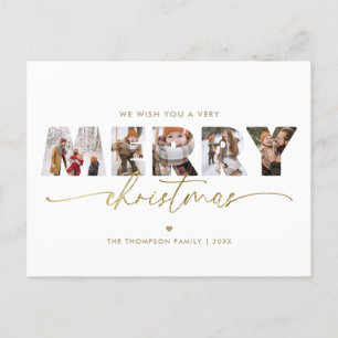 Elegant Goud Vrolijk Kerstmis Fotocollage Feestdagenkaart