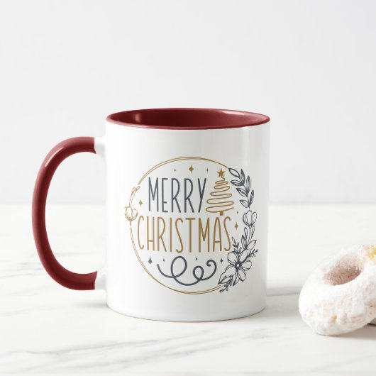 Elegant Goud Vrolijk Kerstmis Moderne Typografie Mok (Met donut)