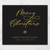 Elegant Goud Vrolijk Kerstmis Script Vakantie Sparkling Wijnetiket (Enkel label)