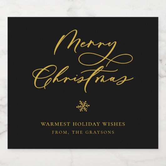 Elegant Goud Vrolijk Kerstmis Script Vakantie Sparkling Wijnetiket (Enkel label)