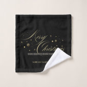 Elegant goud vrolijk kerstscript zwart bad handdoek (Wasdoekje)