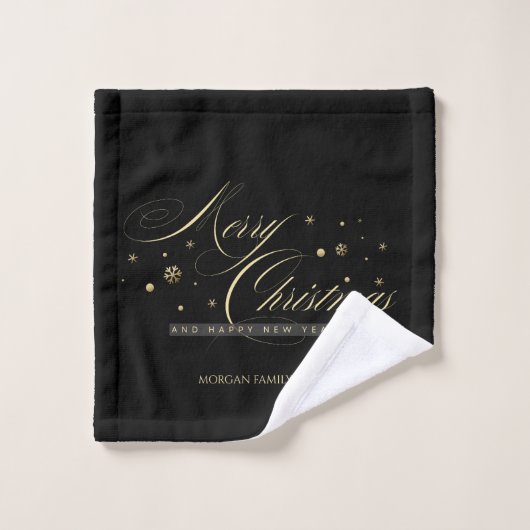 Elegant goud vrolijk kerstscript zwart bad handdoek (Wasdoekje)