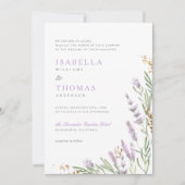 Elegant Goud & Waterverf Lavendel Bloemen Bruiloft Kaart (Voorkant)