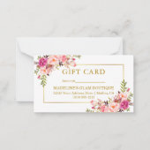 Elegant Goud Waterverf Roze Bloemen Gift Kaart Notitiekaartje (Voorkant)
