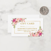 Elegant Goud Waterverf Roze Bloemen Gift Kaart Notitiekaartje (Voorkant / Achterkant in situ)