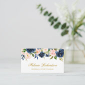 Elegant Goud Waterverf Roze Blush Blauw Bloemen Visitekaartje (Staand voorkant)