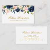 Elegant Goud Waterverf Roze Blush Blauw Bloemen Visitekaartje (Voorkant / Achterkant)
